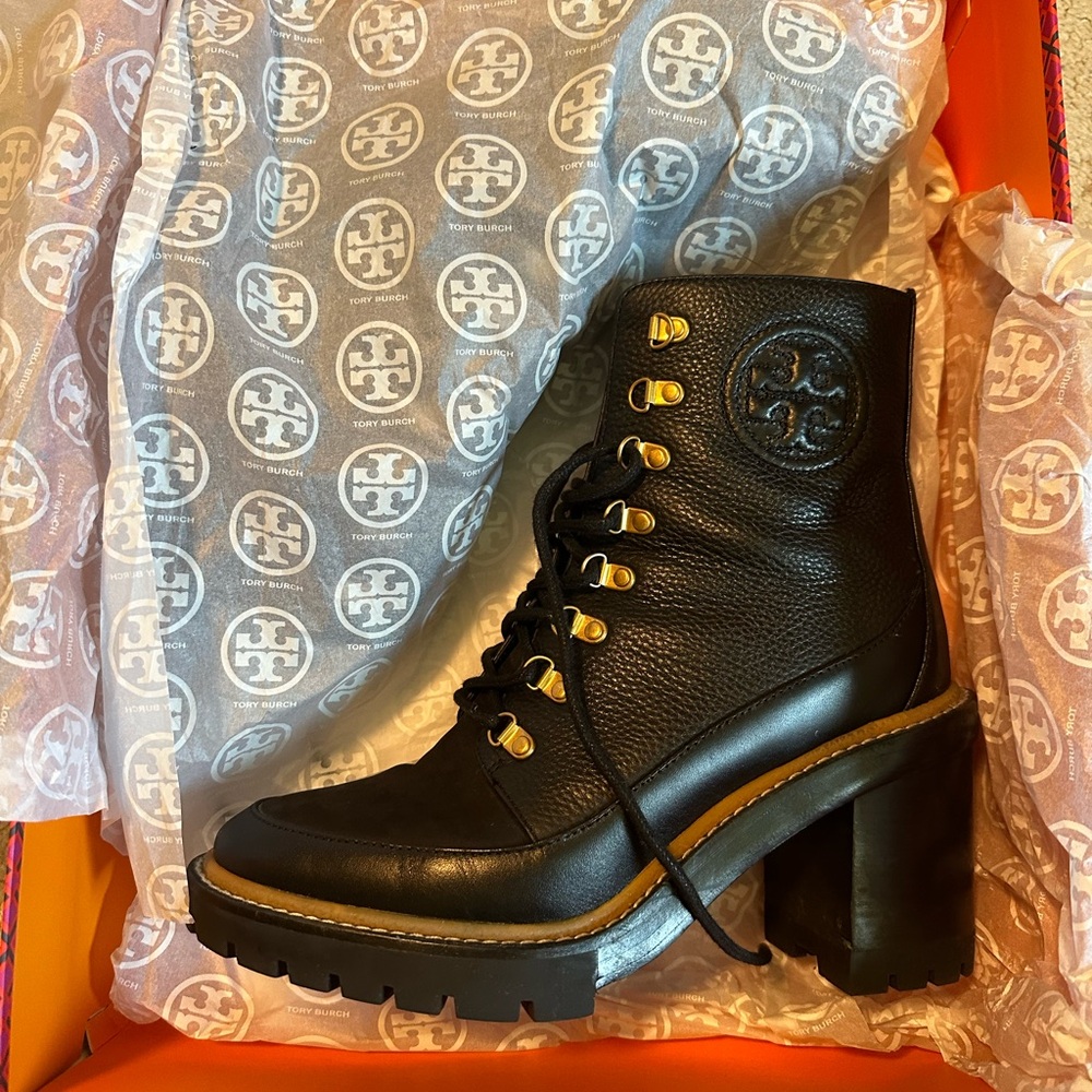 Like New Tory Burch Miller Lug Sole Boots size 8.5